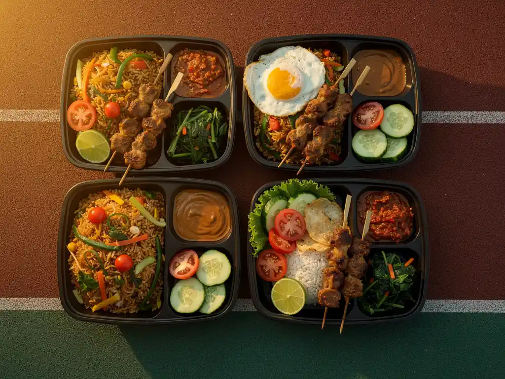 Welke Indonesische maaltijden zijn geschikt als portiecatering op een sportdag?